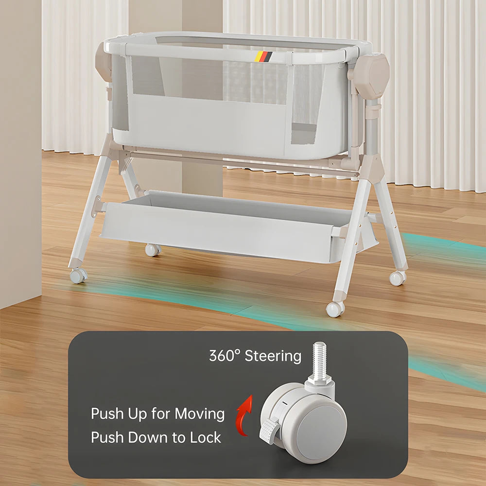 Adjustable Baby Bassinet Bedside Sleeper & Newborn Co-Sleeper with Storage Basket