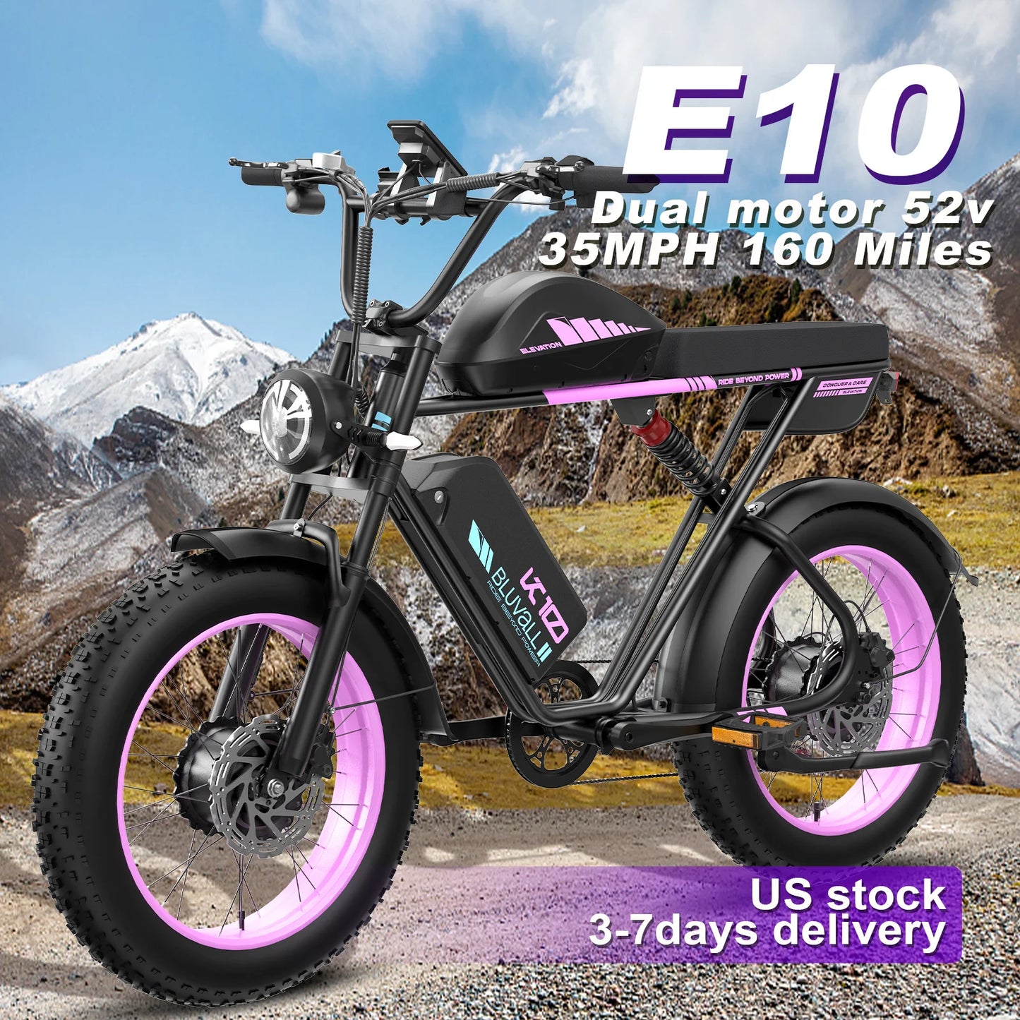 E10 Electric Bike 52V Dual Motors 35MPH Top Speed 160-Mile Range High-Capacity Battery Long-Distance Commuting for Adults