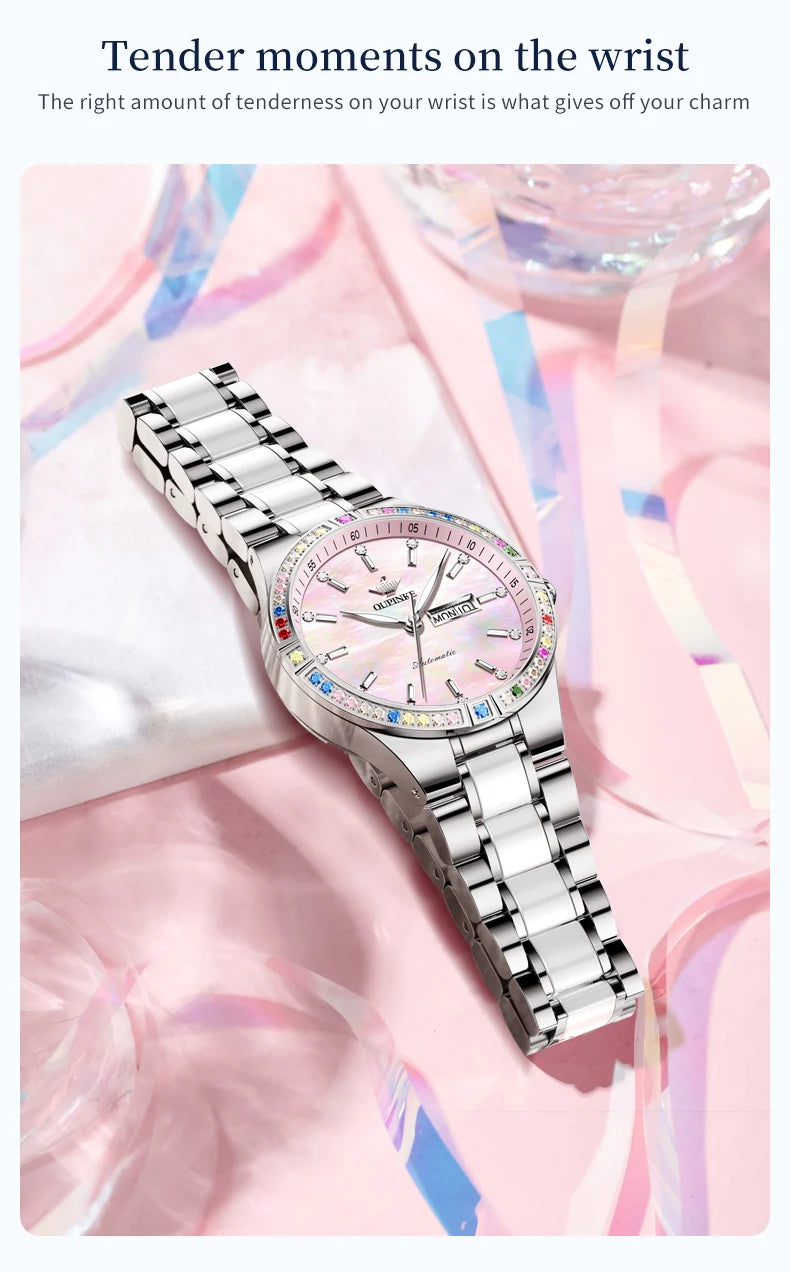 OUPINKE 3283 Luxury Woman Watch Japan Automatic Mechanical Wristwatches Elegant Ceramics Strap Waterproof Ladies Dress Watches