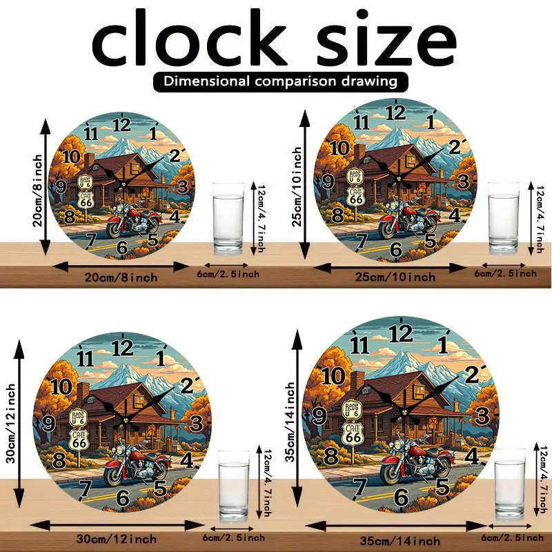 Route 66 Vintage-Style Wall Clock – Colorful Retro Road Trip Décor