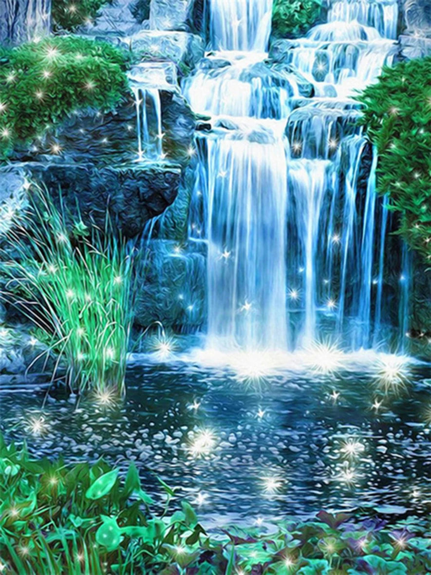 DIY Paint by Numbers Mountain Waterfall Landscape Canvas Kit. Adult & Kids Acrylic Painting Craft Home Wall Decor Gift