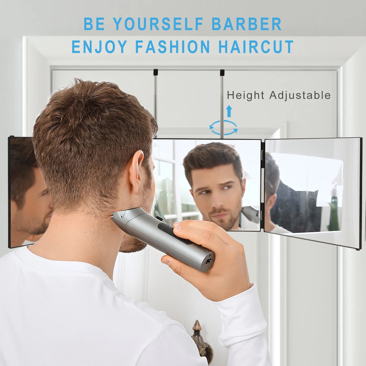 3-Way Adjustable Barber & Makeup Mirror. Portable Self Hair Cutting Mirror