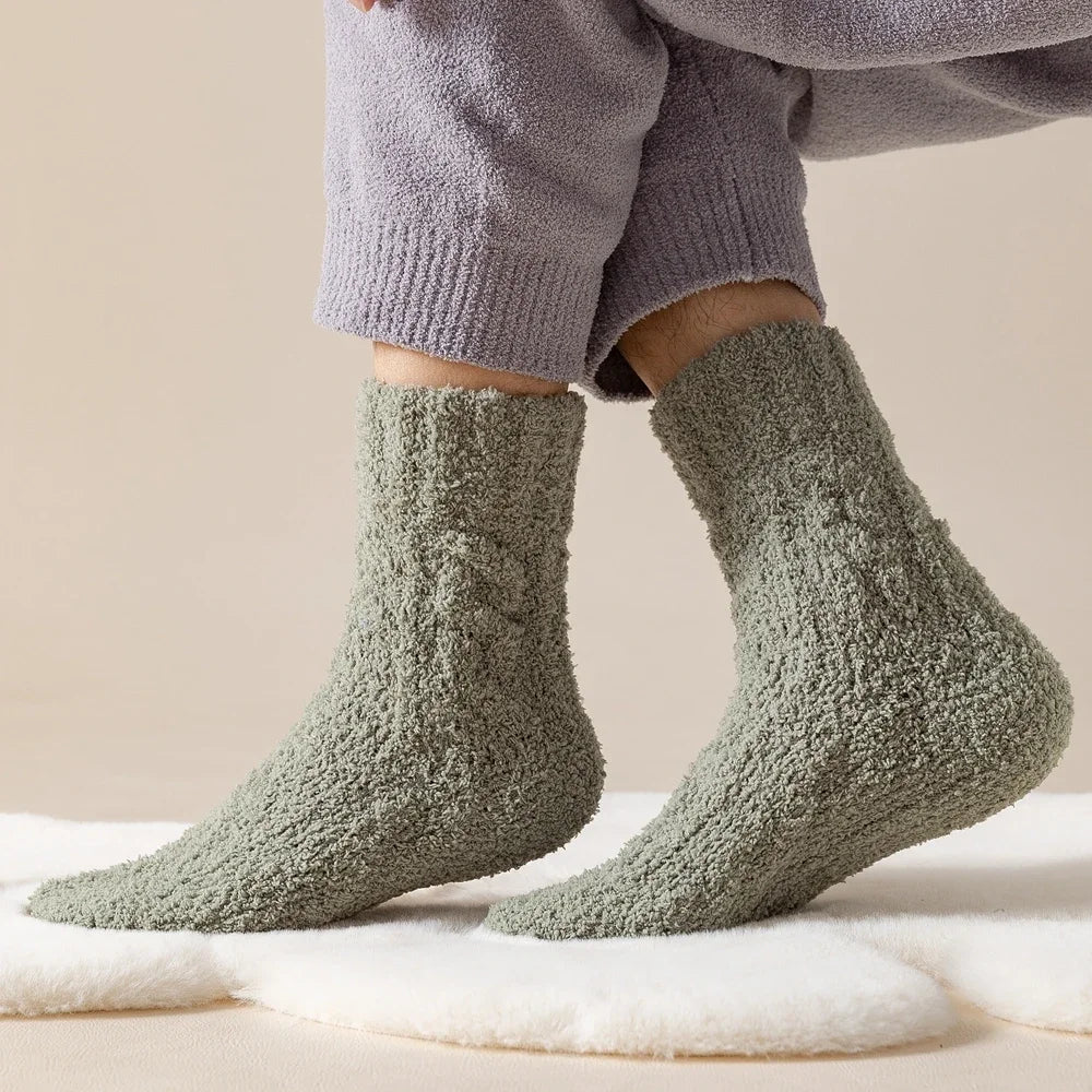 5 Pairs Thick Warm Winter Socks Men Coral Fleece Thermal High Quality Middle Tube Cozy Fluffy Sleeping Socks