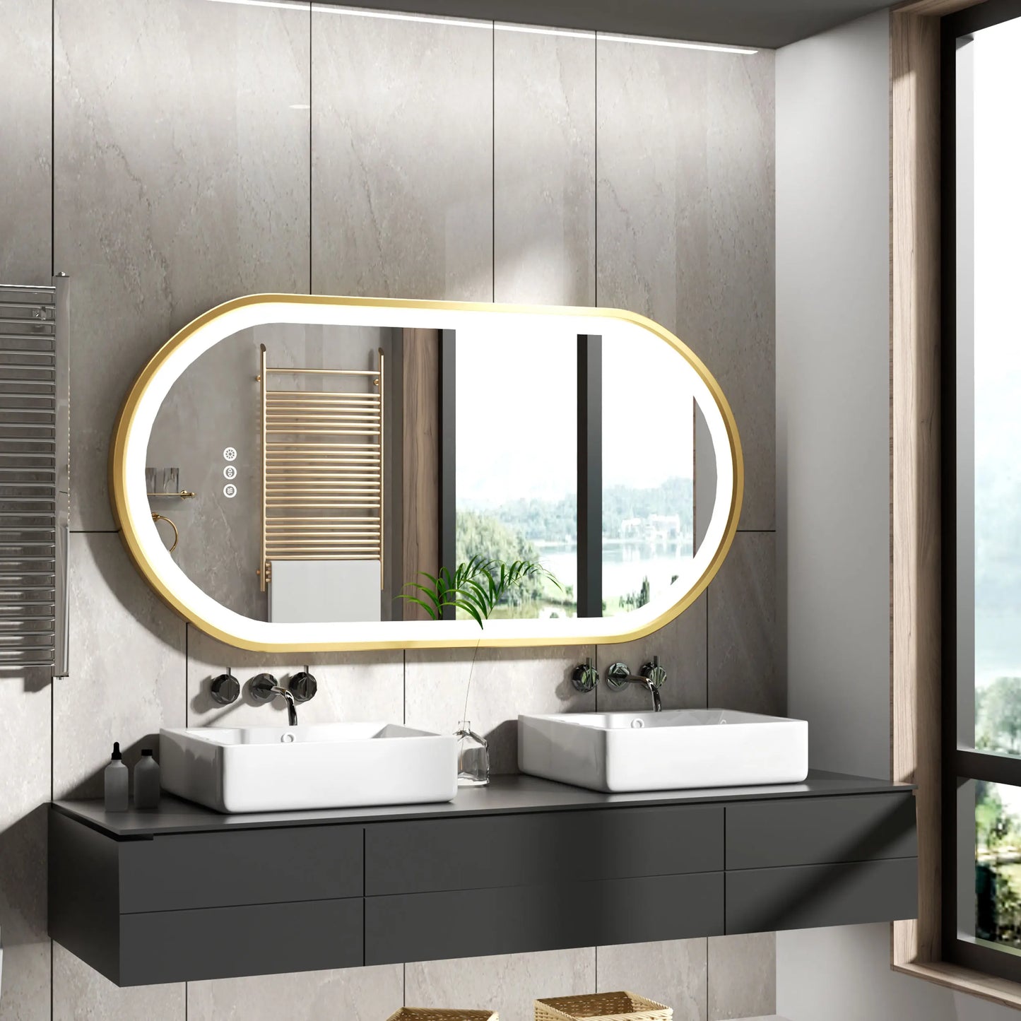 LED Oval Mounted Vanity Mirror With Stepless Dimmable Light