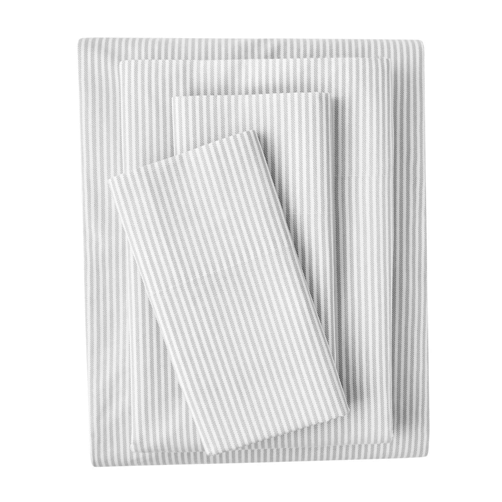 300 Thread Count Gray Stripe Cotton Blend Bed Sheet Set Twin XL Moisture Wicking Quick Dry Percale Fabric Easy Care 3 Piece Set