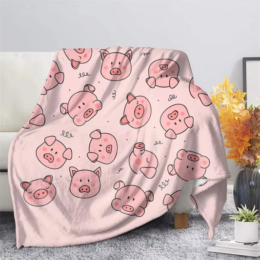 Cute Pig Pink Fleece Blanket . Soft Warm Throw Blanket for Bed & Sofa