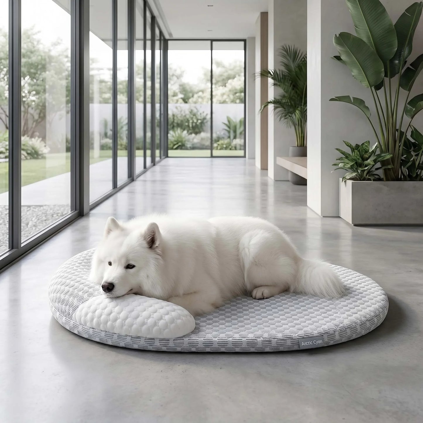 Self Cooling Plush Pet Bed for Dogs & Cats . Soft Round Calming Bed with Washable Cover