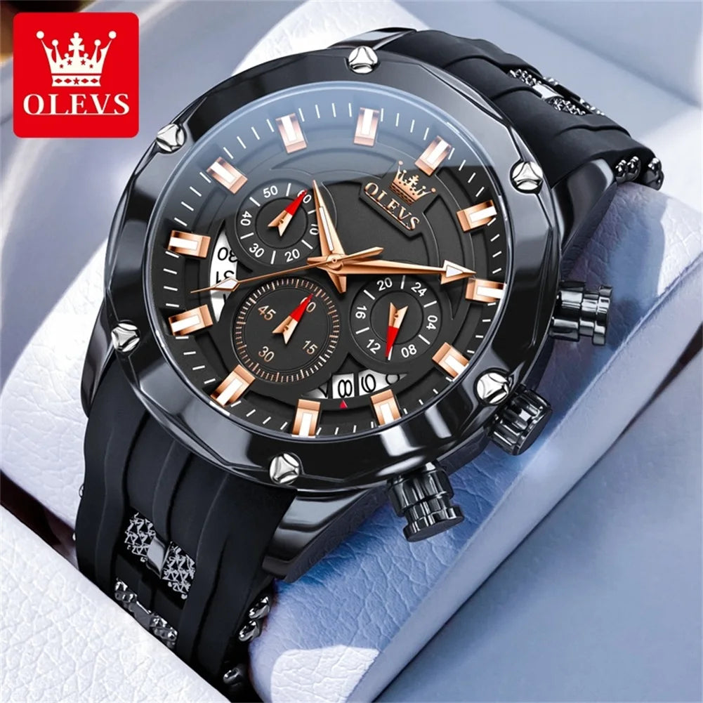 Men’s Luxury Chronograph Watch – Waterproof Silicone Strap Sports Watch
