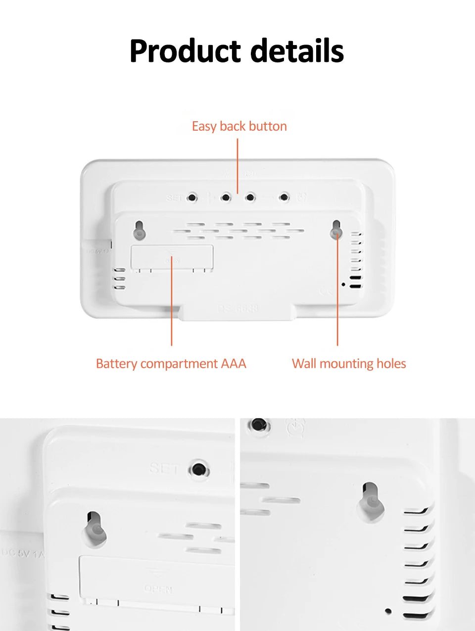 Smart Voice. Control LED Digital Wall Clock with Date & Temperature Display