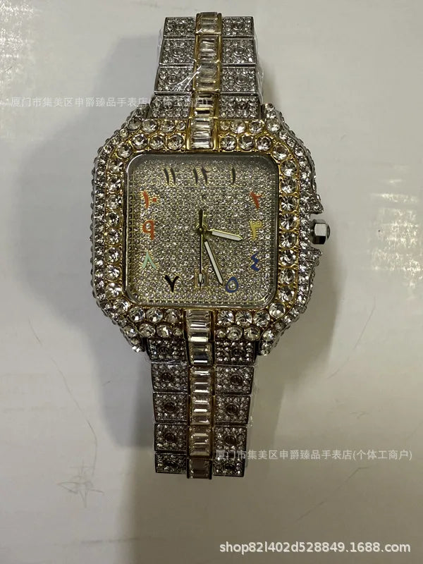 Luxury Iced-Out Square Men’s Watch. Diamond Style Fashion Timepiece