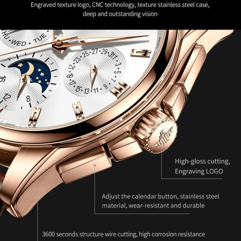 Men’s Automatic Mechanical Watch. Luxury Stainless Steel Skeleton Design