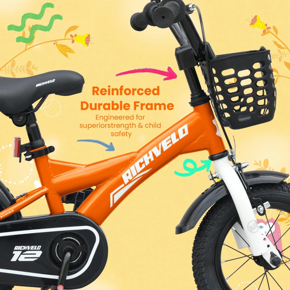 Kids Bicycle with Training Wheels. 12/14/16 Inch Adjustable Children’s Bike with Basket