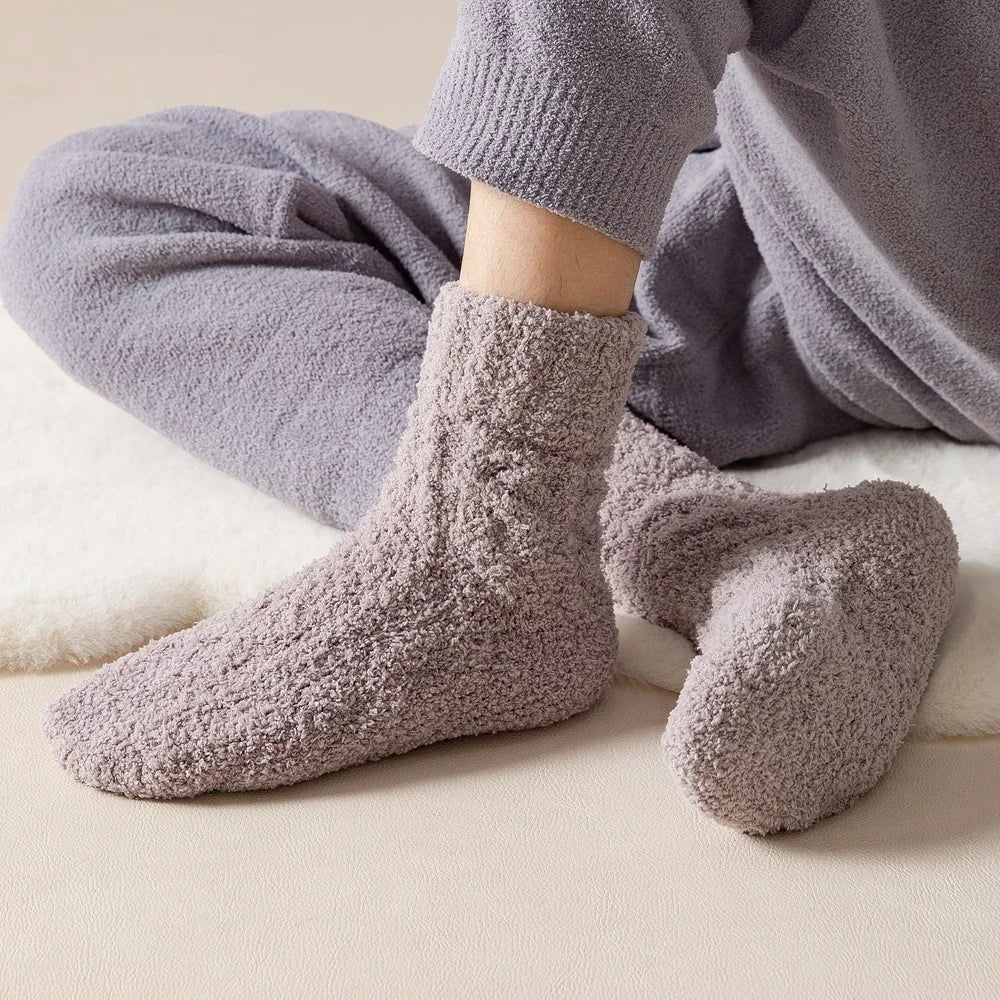 5 Pairs Thick Warm Winter Socks Men Coral Fleece Thermal High Quality Middle Tube Cozy Fluffy Sleeping Socks