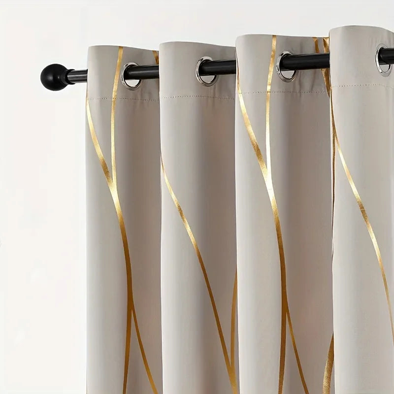 2PCS Golden Wave Blackout Thermal Insulated Curtains