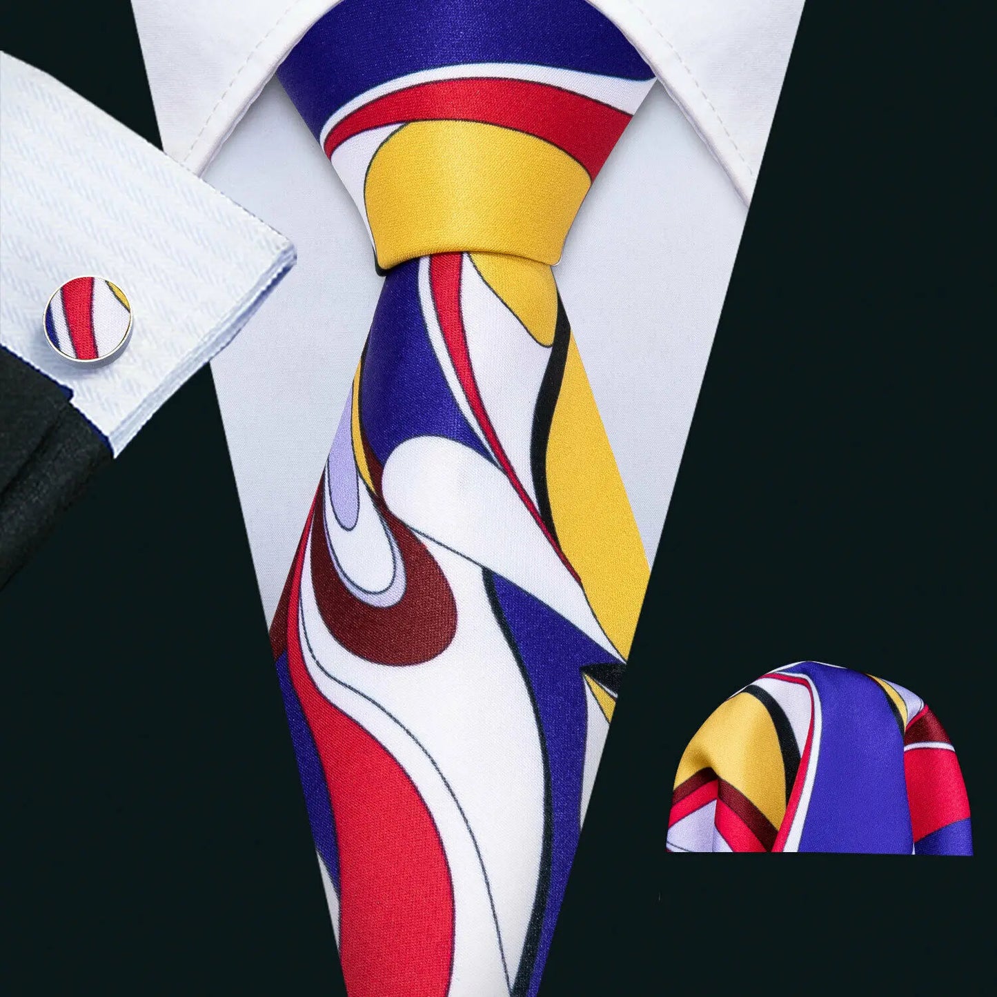 Luxury Designer Silk Tie Set for Men,  Necktie, Pocket Square & Cufflinks for Weddings, Business & Formal Events
