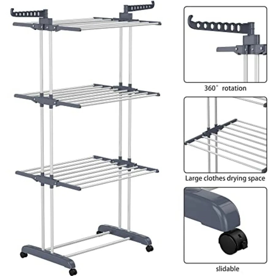 Large 4-Tier Foldable Clothes Drying Rack with Side Wings for Indoor & Outdoor Laundry