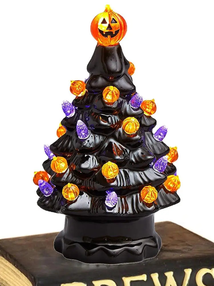 Halloween LED Tree Table Centerpiece Halloween Decor Ceramic Tree Christmas Tree Pumpkin Lighted Halloween Decorations