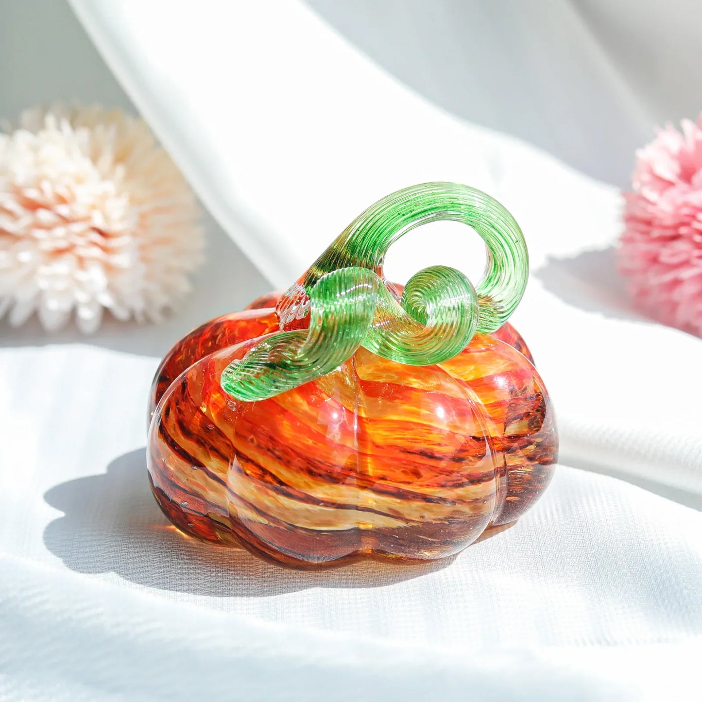 Color Crystal Pumpkin Figurine Collectible Hand Blown Glass Pumpkin Ornament Fall & Harvest Thanksgiving Halloween Gift