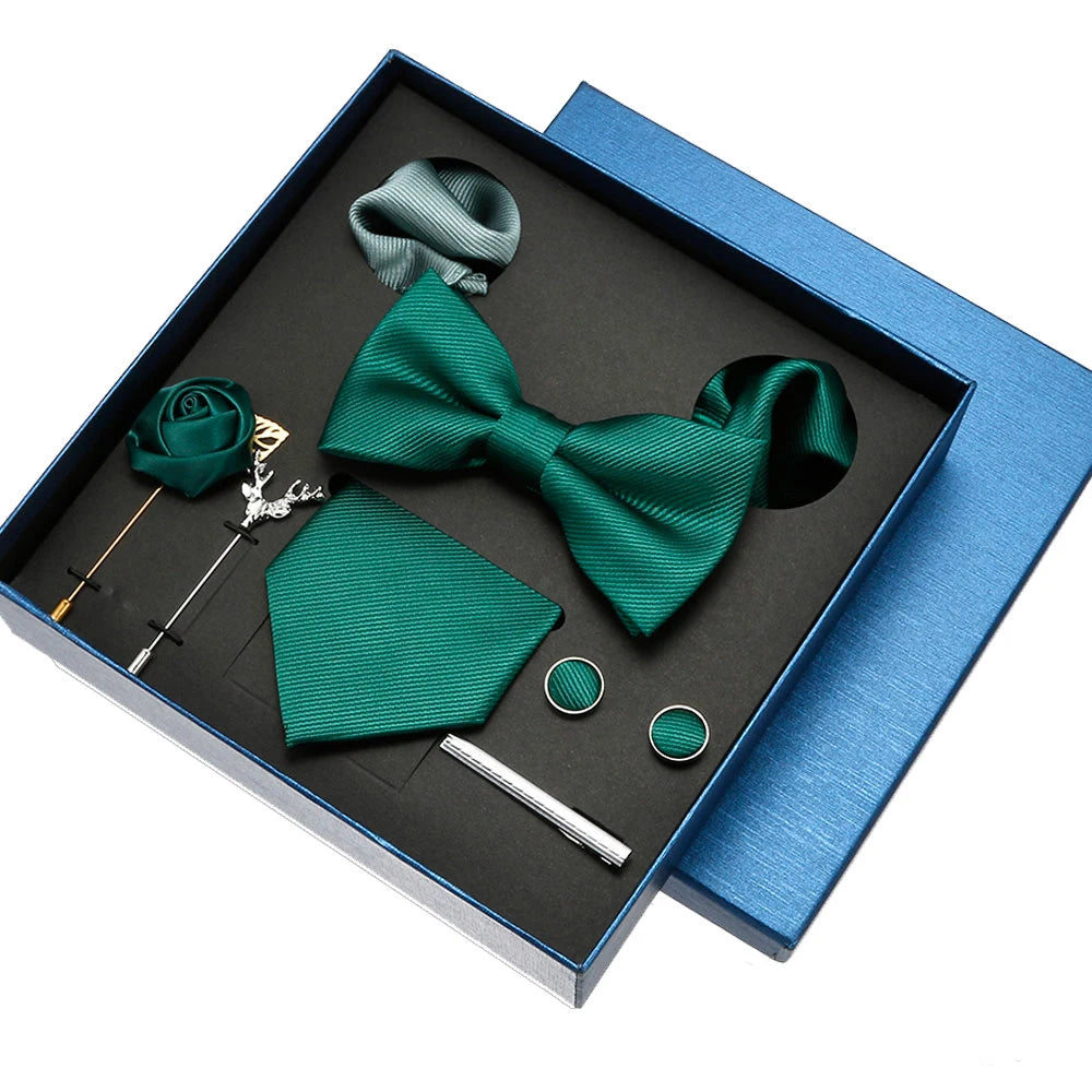 Luxury Men’s Bow Tie Gift Set with Pocket Square, Cufflinks & Lapel Pin