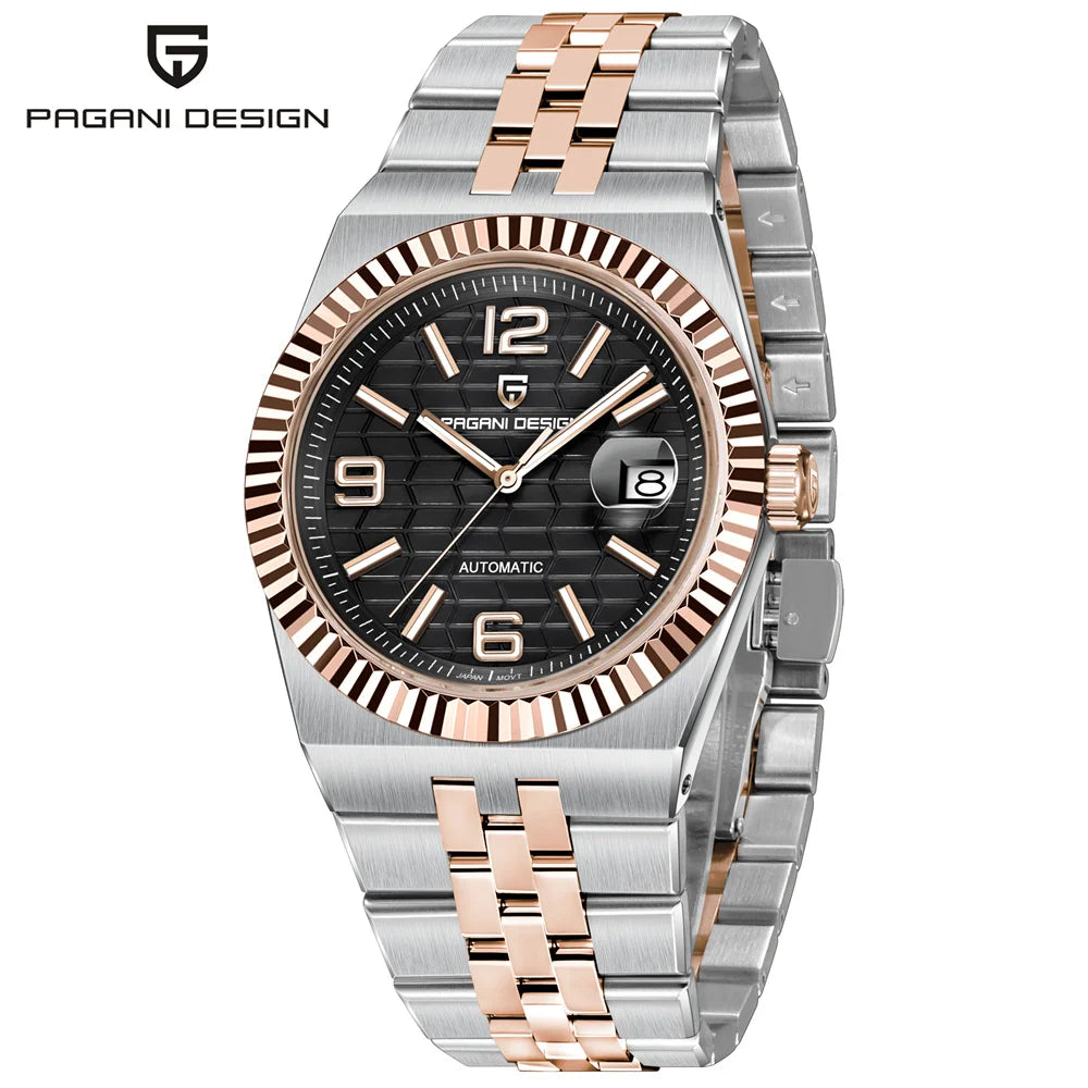 PAGANI DESIGN Men’s Automatic Luxury Watch,  Sapphire Crystal Stainless Steel Waterproof Mechanical Wristwatch with 3D Rhombus Dial