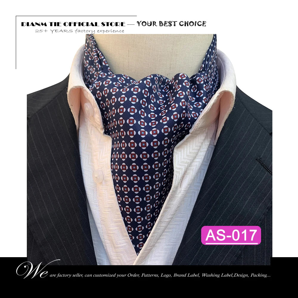 Luxury Men’s Ascot Tie & Pocket Square Set for Weddings, Business & Formal Wear