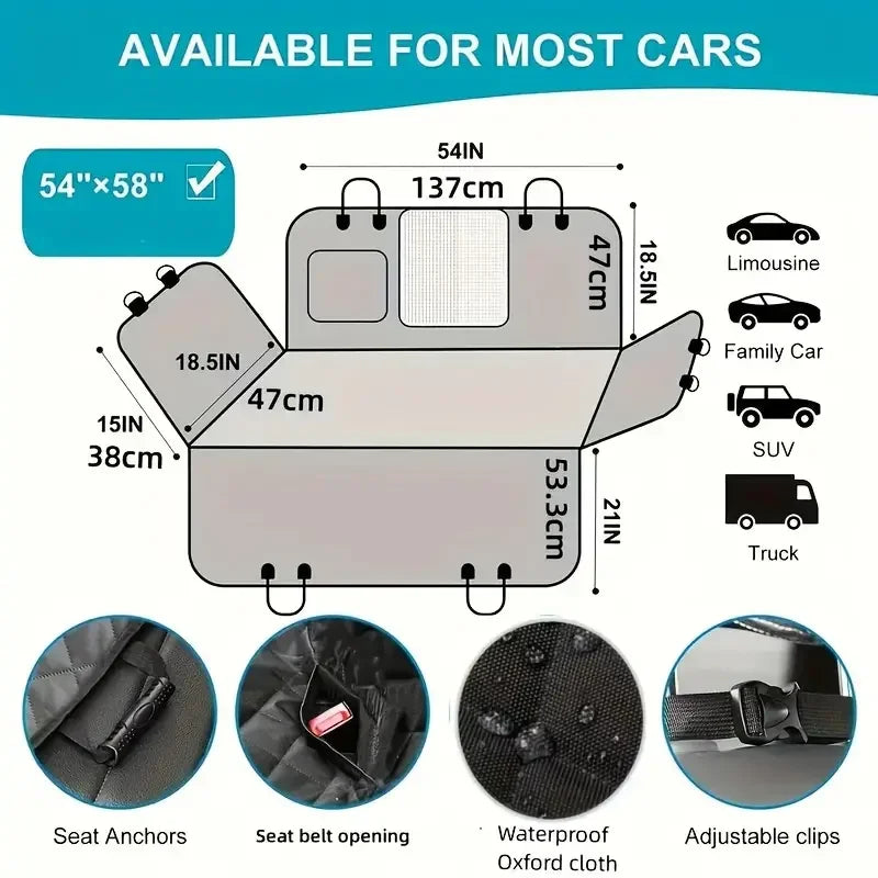 ArmorShield Waterproof Dog Car Hammock Seat Cover. Heavy Duty Pet Travel Protector