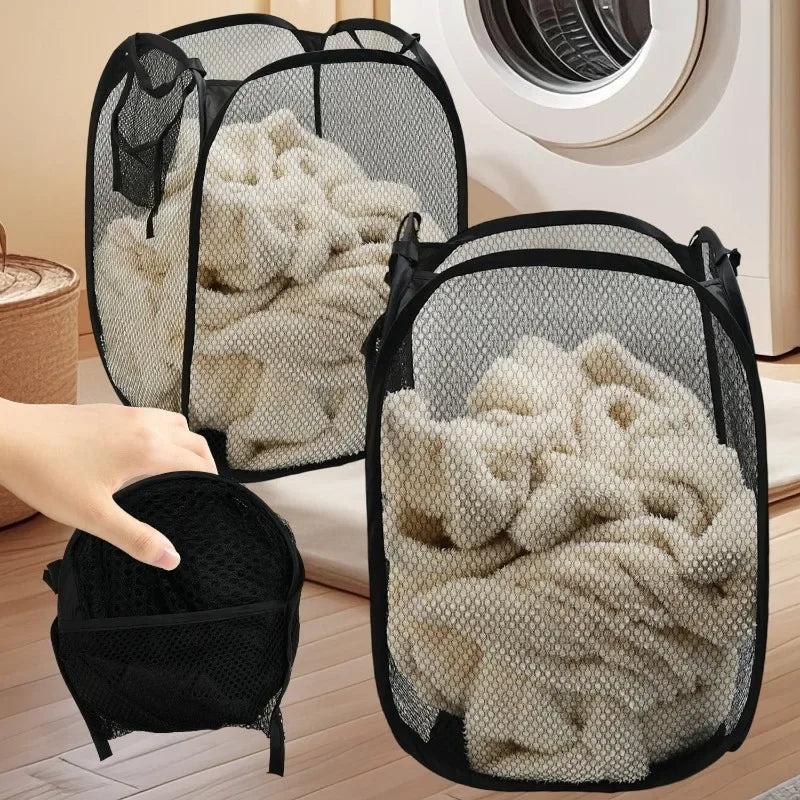 Collapsible Mesh Laundry Hamper with Carry Handles . Foldable Clothes Storage Basket
