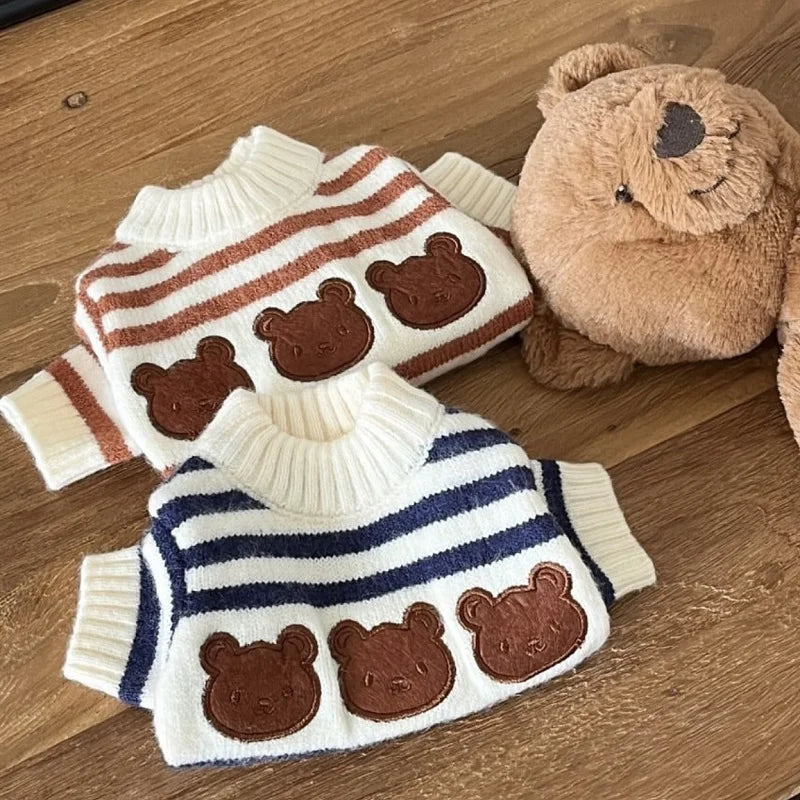 Dog Sweater Bear Striped Puppy Winter Clothes Pet Warm Sweatshirt Knitted Dog Coat Chihuahua Dachshund Clothing Dog Pullover