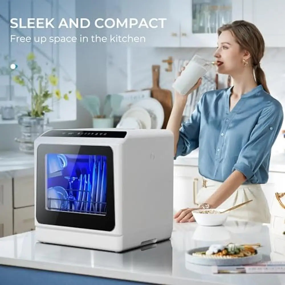 Countertop Portable Dishwasher Compact Small Dishwasher 5L Tank 6 Modes LED Light Easy to Use