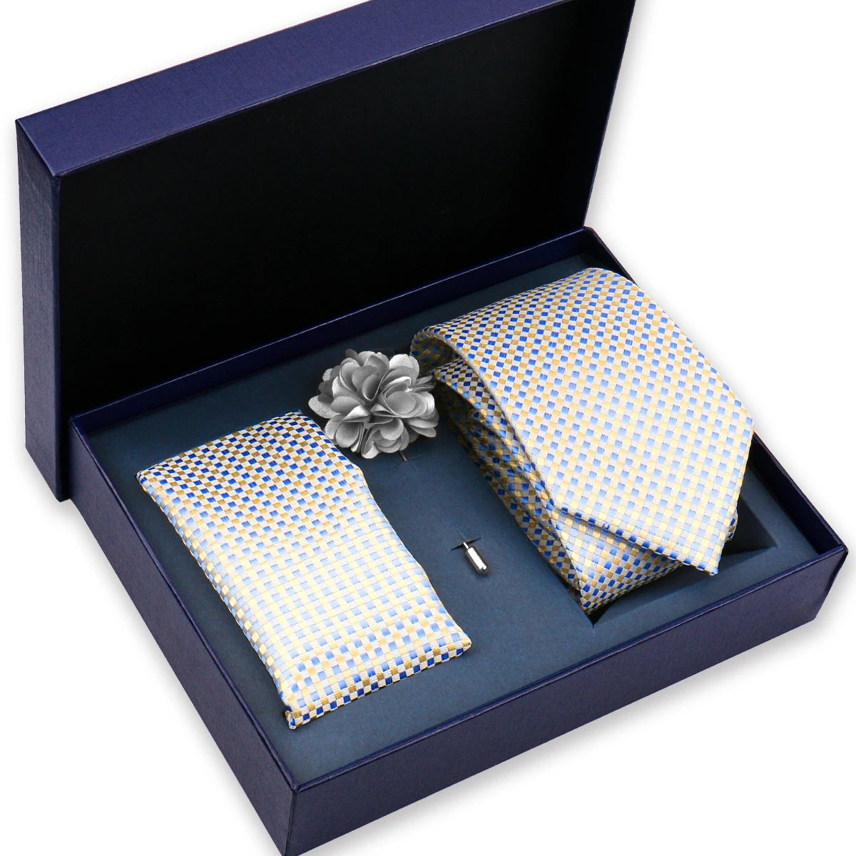 Luxury Men’s Paisley Necktie Gift Set. Silk Tie, Pocket Square, Cufflinks & Gift Box for Weddings & Business
