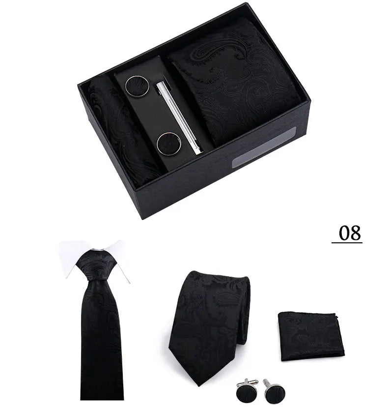 Tie Men With Box Top Quality Business Ties Hanky Cufflink Set Clips Green Necktie Corbatas For Men Wedding In Gift Box Gravatas