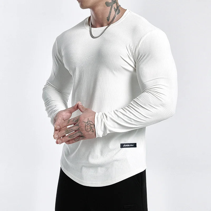 Men’s Breathable Long Sleeve Fitness Training Shirt. Athletic Slim Fit Activewear