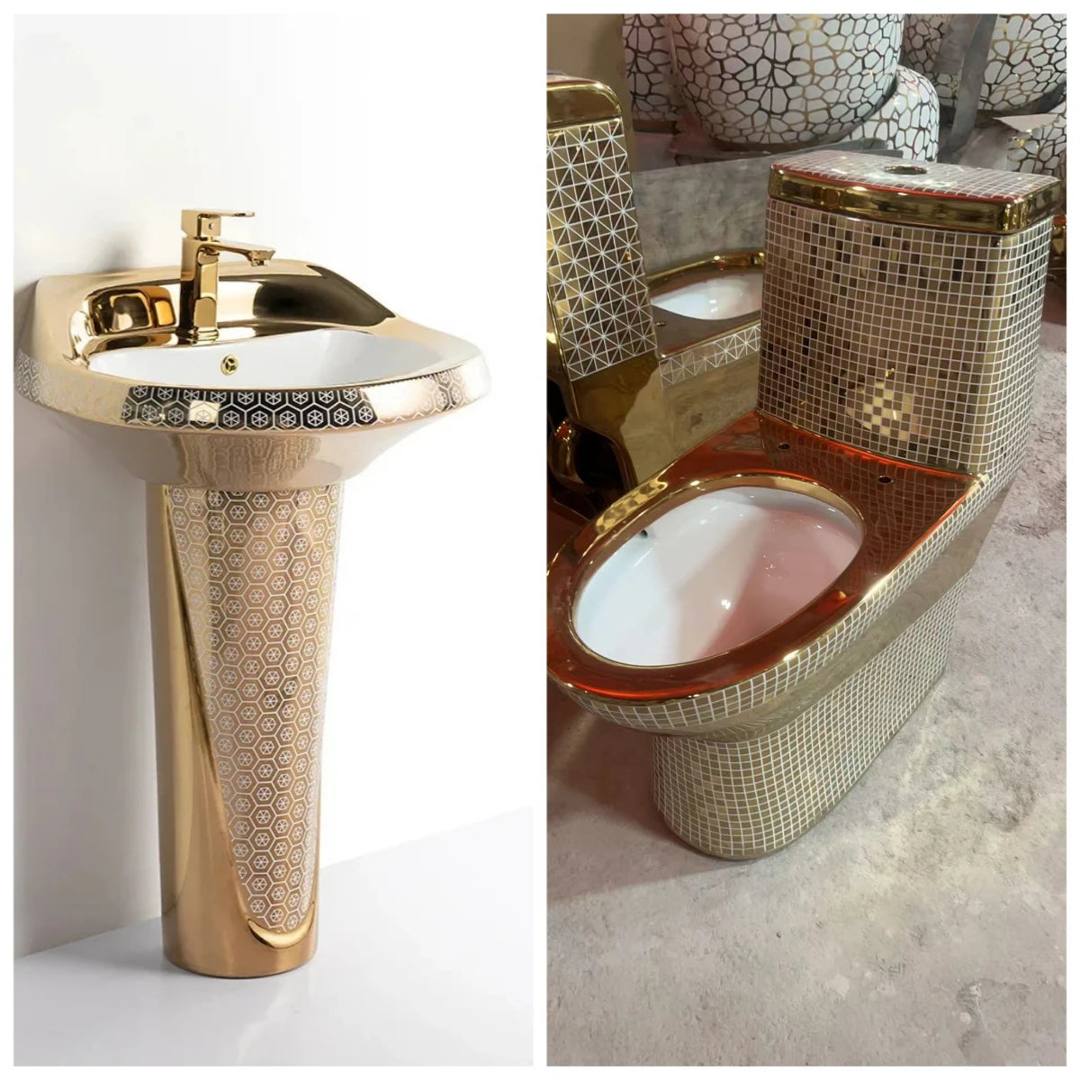 Luxury Gold Electroplated One-Piece Ceramic Toilet . Modern Designer Bathroom Fixture