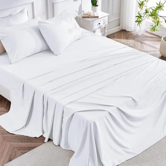 Hotel Luxury 1800 Thread White Sheet Set Deep Pocket Queen