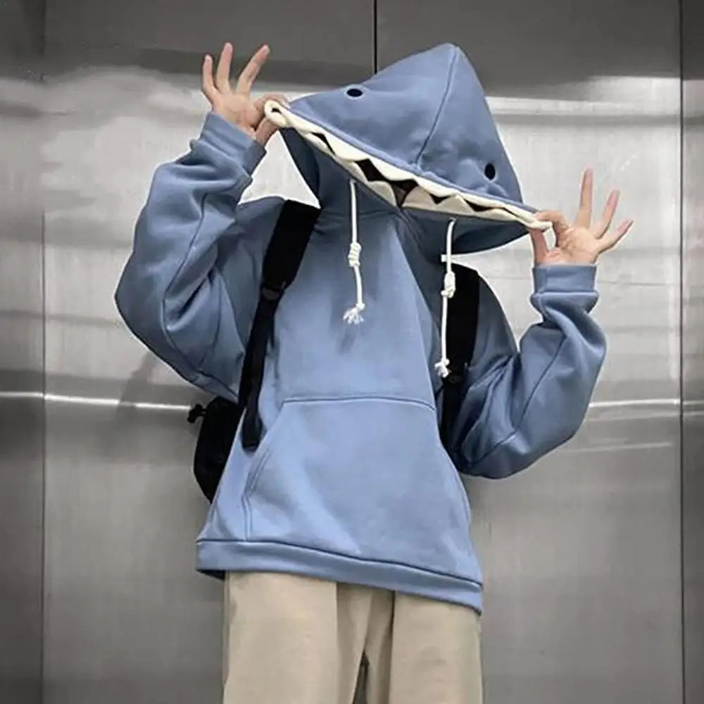 Shark Hooded Sweatshirt Women Men Blue Long Sleeve Pullover