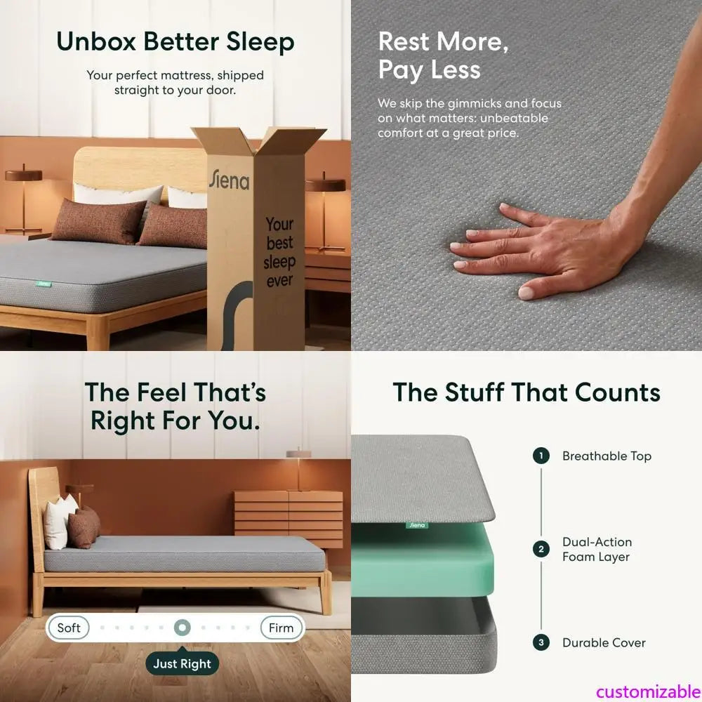 "6 inch queen size foam mattress, medium support, 180-day sleep trial, high-quality comfort layers