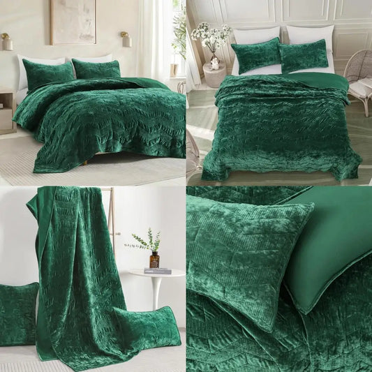 Luxury Velvet Quilt Set for King Size Beds - Ultra Soft Lightweight Summer Comforter with Oversized Coverlet
