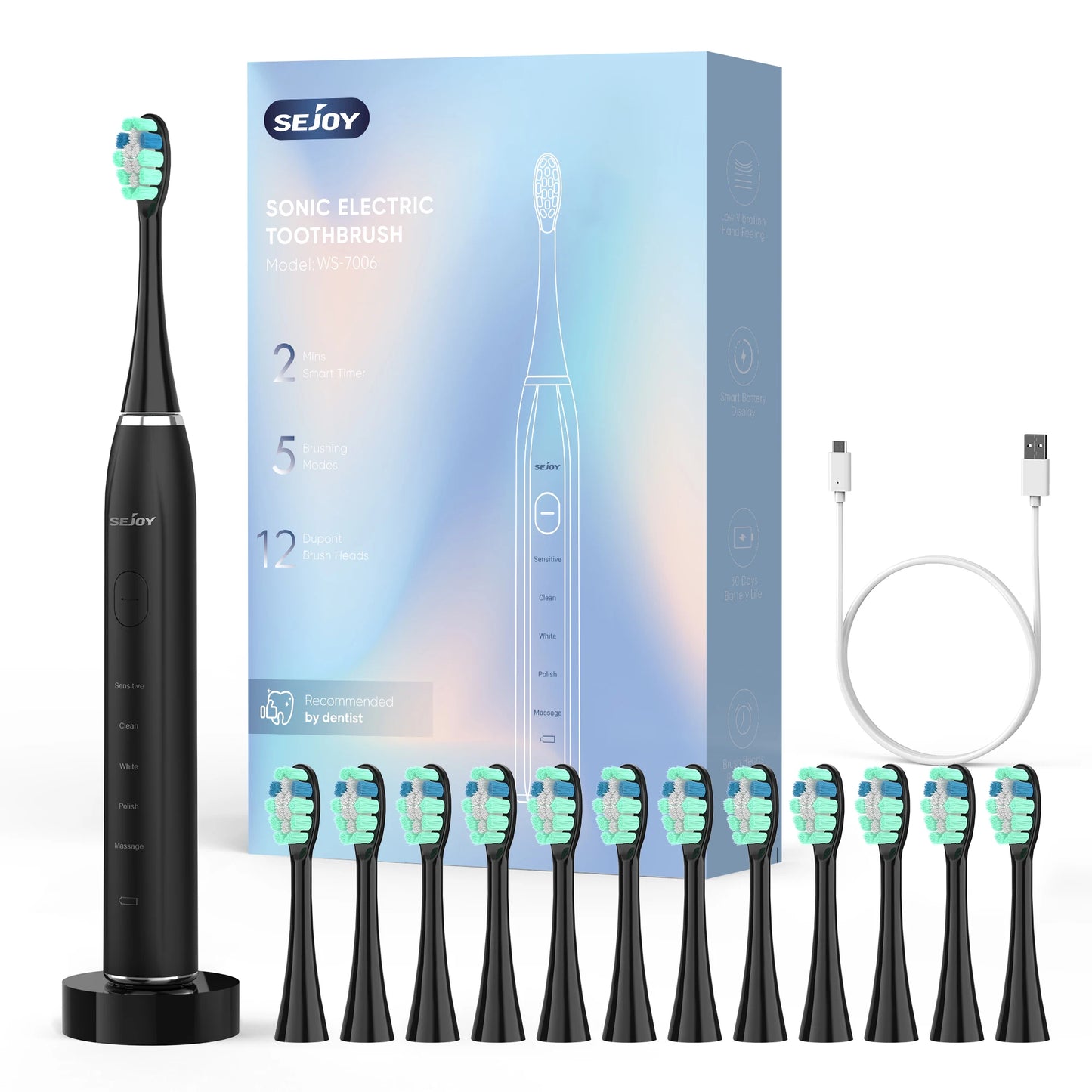 Smart Sonic Electric Toothbrush Rechargeable With 5 Modes