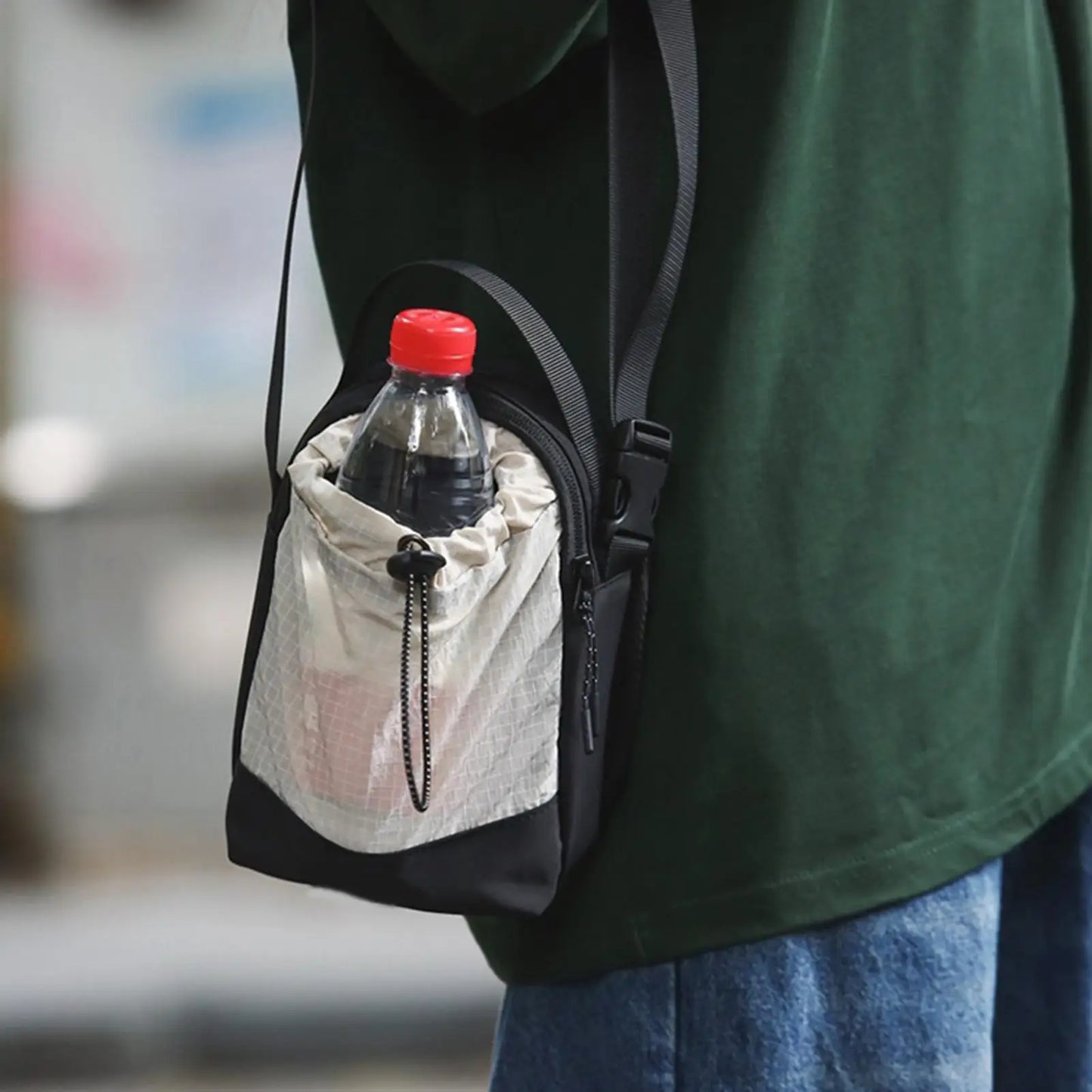 Mini Drawstring Messenger Bag. Lightweight Bucket Shoulder Bag for Travel, Shopping & Everyday Use