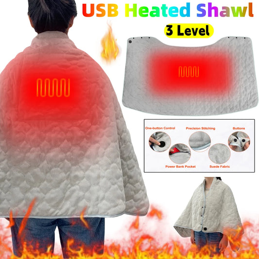 Electric Heated Shawl Blanket USB Wireless Wrap Adjustable 3-Level Temperature Throw Blanket for  Indoor Outdoor Home Office