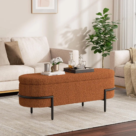 Vabches Ottoman Storage Bench with Large Storage Space Upholstered Sherpa Stool with Metal Stand Storage Bench for Living Room