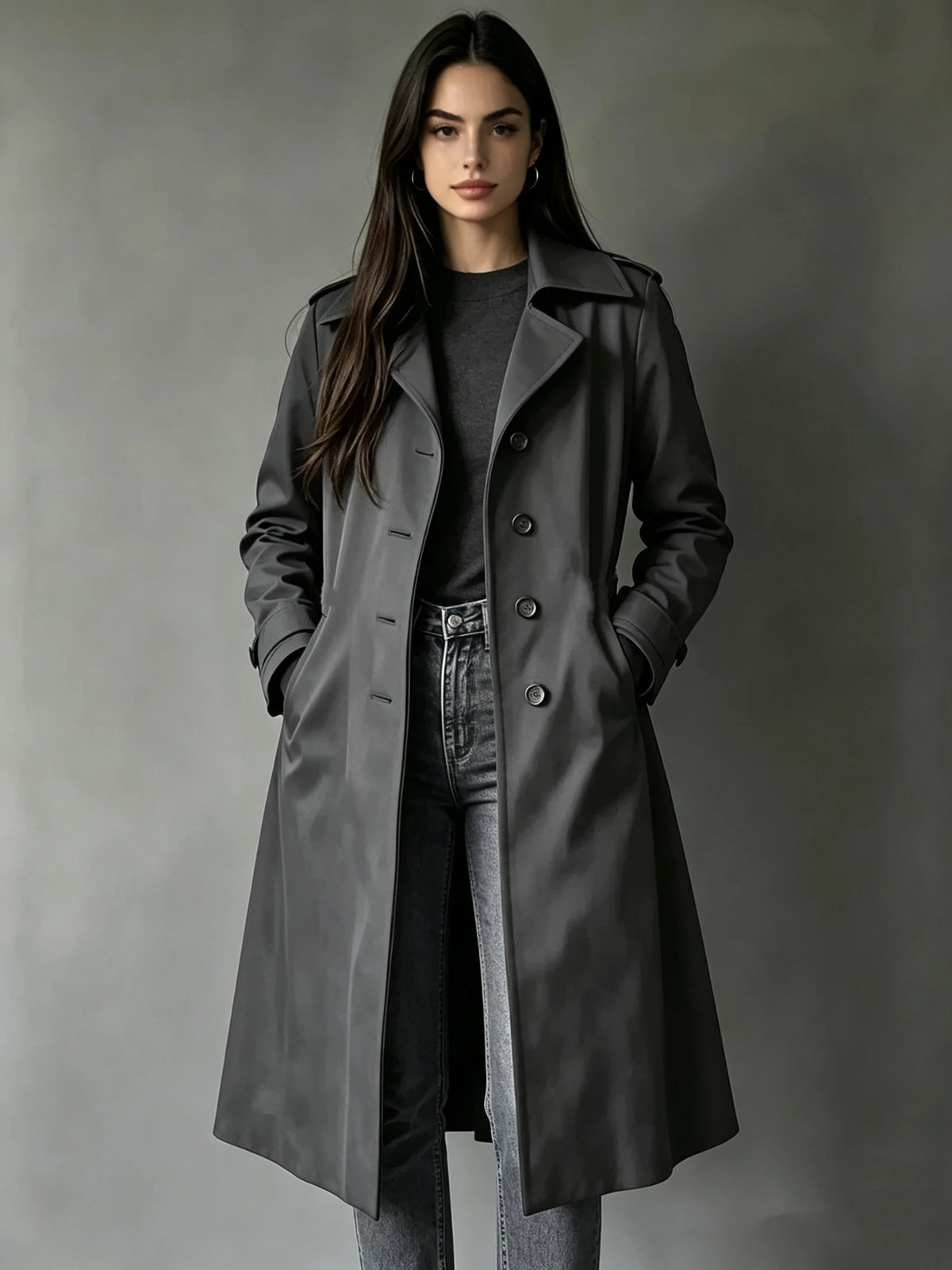 Women's Mid-Length Suede Coat. Elegant Collared Autumn & Winter Jacket