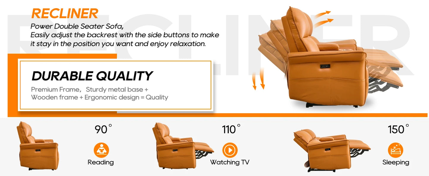 Power Reclining Loveseat Sofa Wall Hugger Recliners RV Sofa Theater Seating Electric Double Recliner with Cup Holders, 72