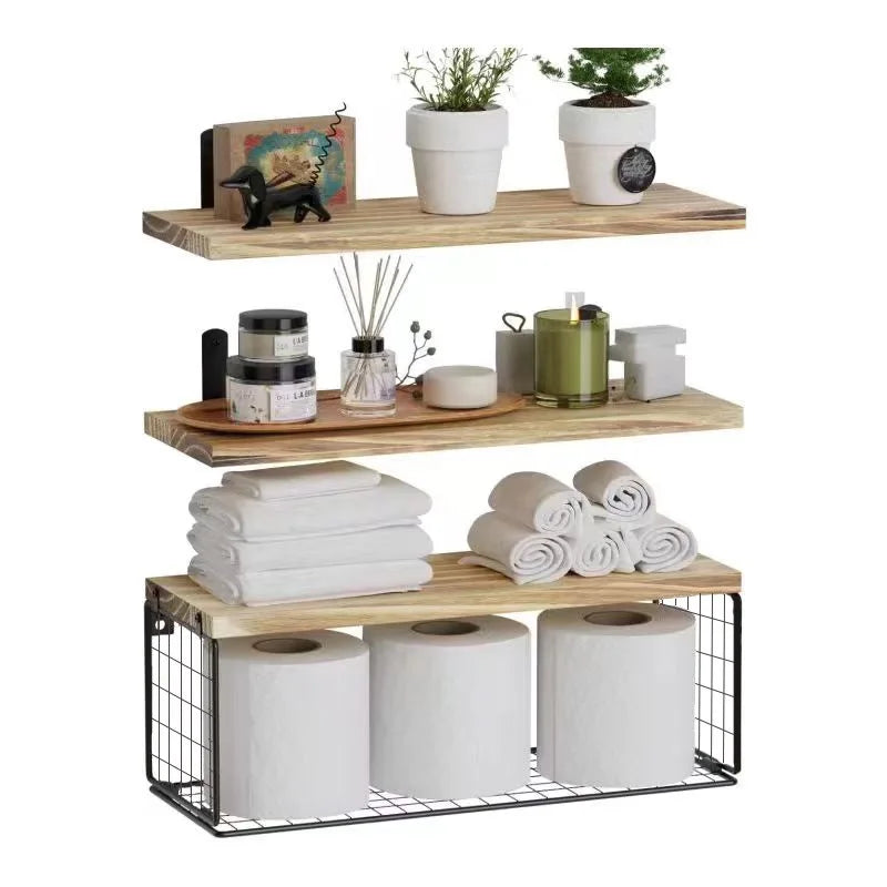 Wall Mounted Floating Shelves 3 Wood Bathroom Shelves Farmhouse Floating Shelf Bathroom Accessories for Bedroom