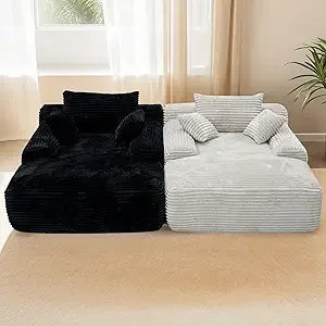 Boneless Couch Deep Seat with 3 Pillows,67" Oversized Chaise Lounge Recliner Chair,Cloud Plush Corduroy Comfy Memory Foam Cream