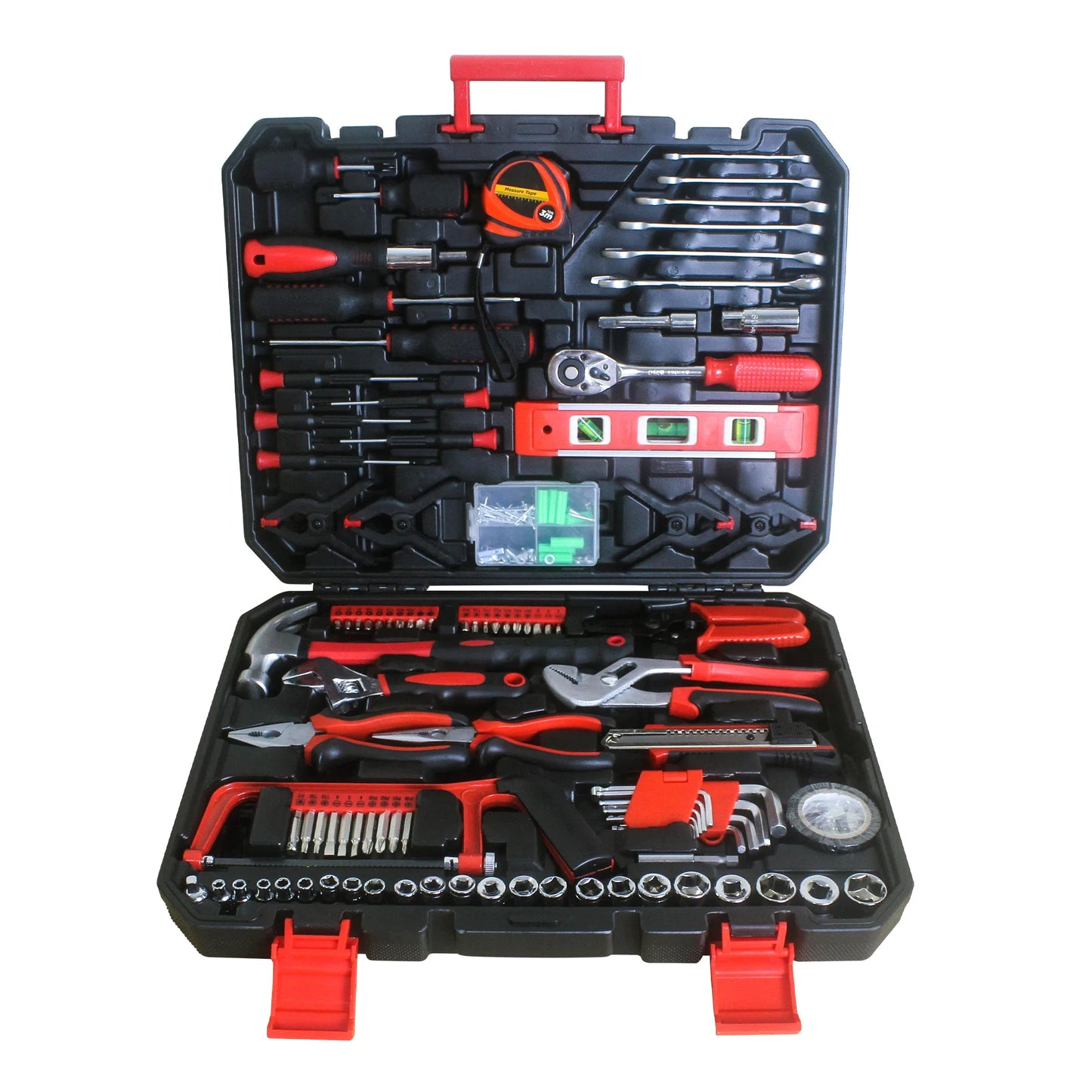 238 Piece Home Tool Kit, Auto Repair Tool Set, Tool Kit, Pliers, Screwdriver Set, Socket Set and Toolbox Organizer, Black + Red