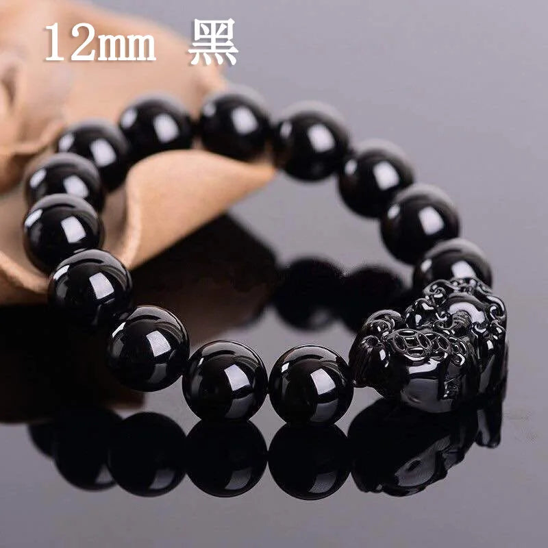 Black Obsidian Style Pixiu Beaded Bracelet