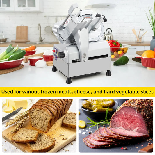 Automatic Meat Slicer, 240W+430W Dual Motor Design with 10" Stainless Steel Removable Blade, Child Lock Protection, For Home