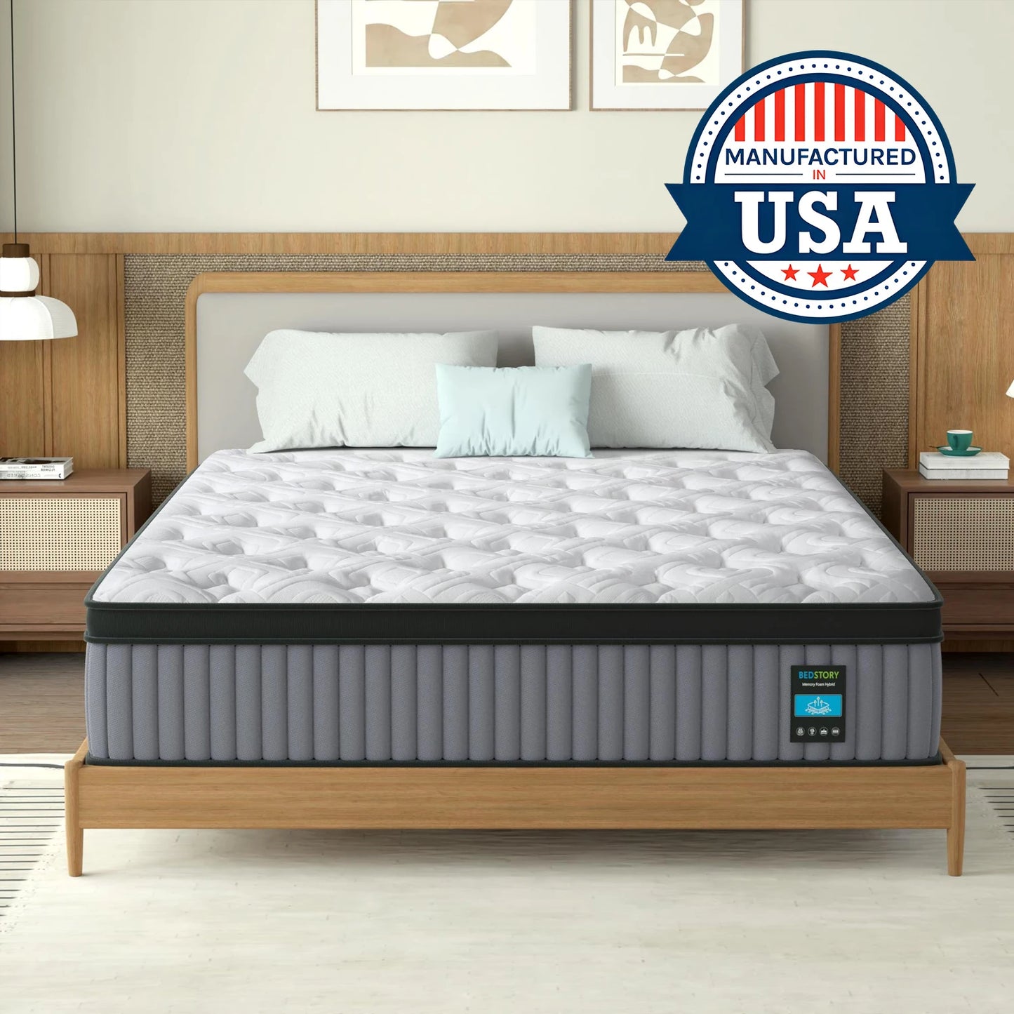 BedStory 12-14'' Queen Size Mattress,Twin/Full/King Hybrid Mattress - Gel Memory Foam & Pocket Springs, Manufactured in USA