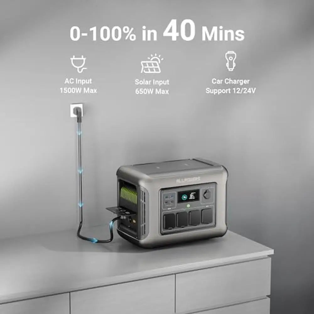 Portable Power Station 1152Wh LiFePO4 Battery Solar Generator Camping RV Home Party UPS Backup Eco Mode Low Noise 10 Year Life